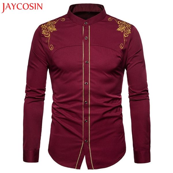 

jaycosin mens hipster fit long sleeve button embroidery down dress shirts blouse z0803, White;black
