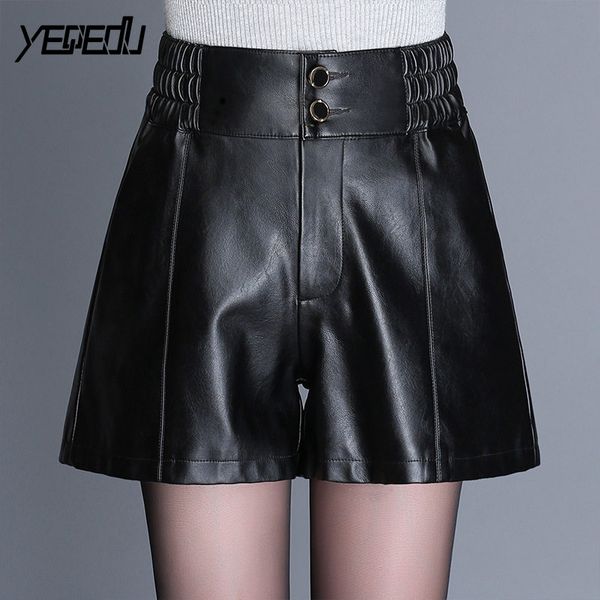 

#1240 wide leg shorts femme elastic high waisted booty shorts plus size m-4xl pu short femme fashion elegant women, White;black