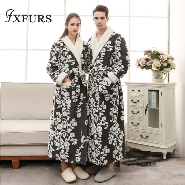 

couple bathrobe bath robe for women men winter flannel bathrobes home wear nightgown sleepwear kimono dressing gowns flowers, Black;red