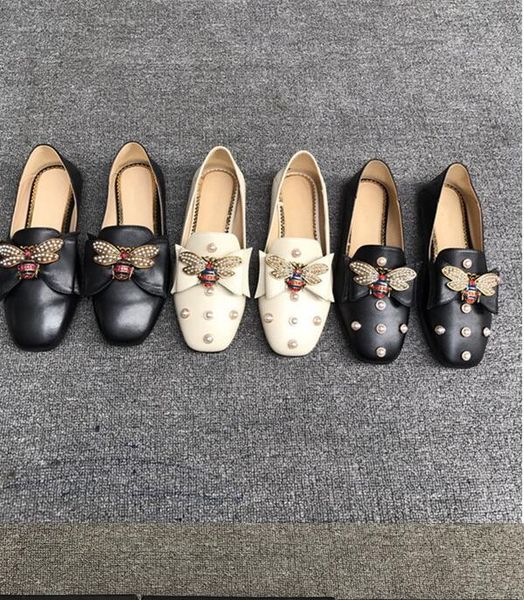 

De igner women leather ballet flat hoe with bow pearl bee loafer women girl pring ummer flat andal loafer 34 40 with box