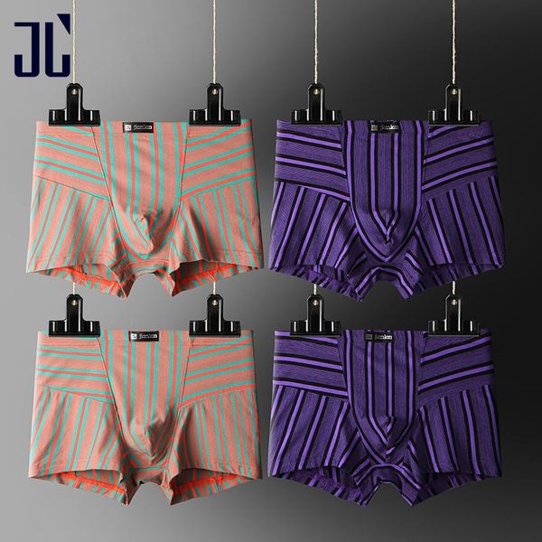 

jl 4 pack bamboo underwear for man u convex boxer men pouch seamless slip male underpants striped underwear shorts men, Black;white