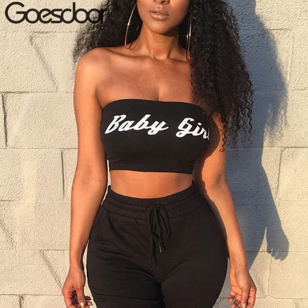 

goesdoor baby girl letter print tube strapless mini short crop bandeau bra boob casual summer femme tees camis, White