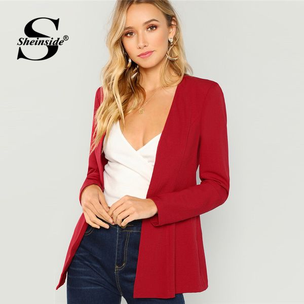 

sheinside burgundy women jacket and blazer solid pearl beaded hook and eye outwear ladies workwear blazers 2018 autumn coats, White;black