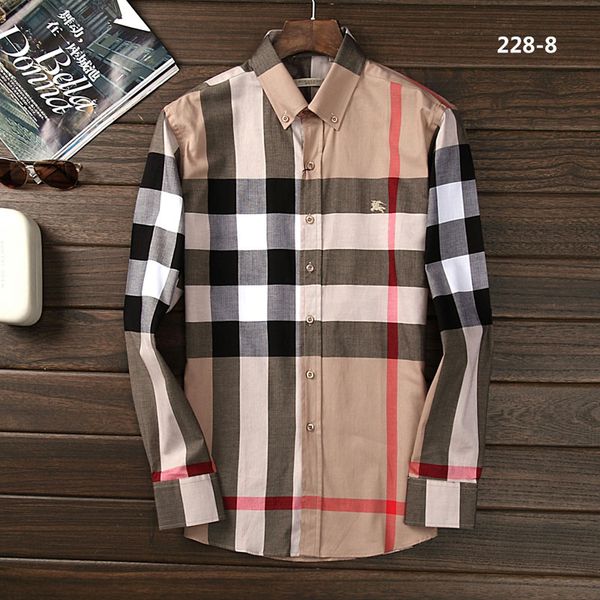 

New autumn fa hion brand men 039 bu ine clothe lim fit men plaid cotton long leeve ca ual hirt medu a male tripe ocial hirt 12