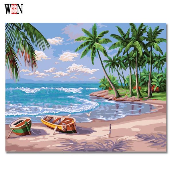 

sandy beach painting by numbers on canvas modern diy boat wall pictures coloring by numbers for living room decor 2017 gift art