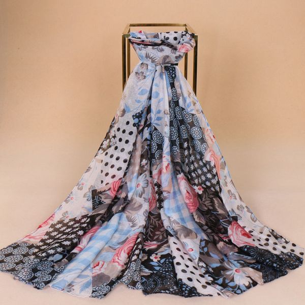 

women printe floral scarves viscose cotton polka dot shawls muslim hijab wrap long autumn scarves/scarf 180*80cm 10pcs/lot, Blue;gray