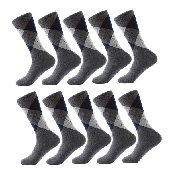 

Spandex 10 Pair /Lot Men 'S Socks Solid Color Argyle Pattern Crew Socks For Business Dress Casual Funny Long Sock