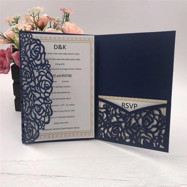 

navy blue laser cut wedding invitations cards 2018 new design wedding invitation personalized bridal invitation card cheap, Black