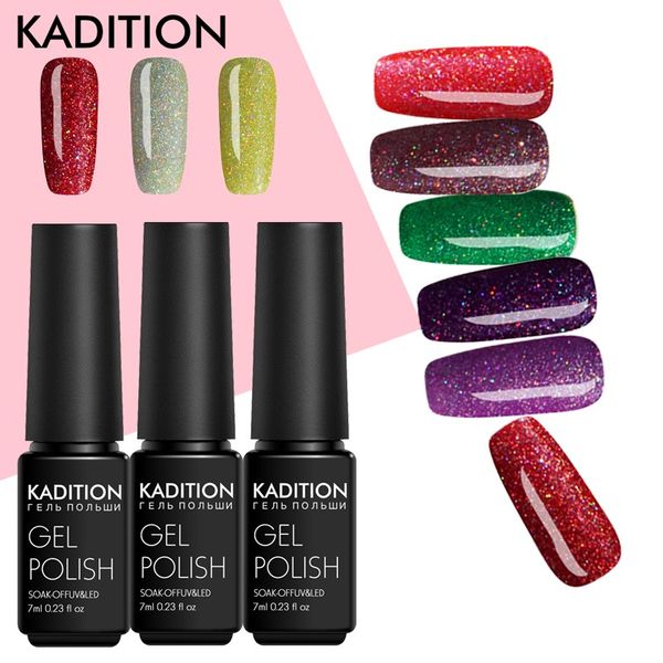 

kadition shiny neon 7ml uv led lucky gelpolish paint diy varnish nail art set long-lasting glitter nail gel neon shining lacquer, Red;pink