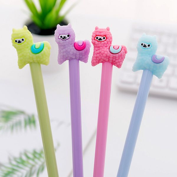 

4 pieces/lot) korean cute pens cartoon alpaca gel pen student writing office stationery black ink pen