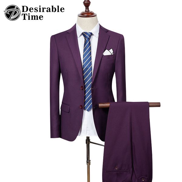 

mens slim fit suits with pants wedding groom fashion brand two button business formal purple suits for men dt033, White;black