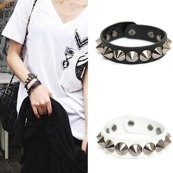 

punk gothic rock faux leather rivet stud spike bracelet cuff bangle wristband, Black