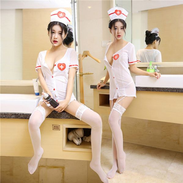 

mature womens new uniform temptation womans style perspective attire white angel nurse uniform suit underwear, Black;red