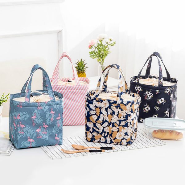 

new ing bag fancy cool insulation pack waterproof portable handy pack ice meal bag drawstring pocket, Blue;pink