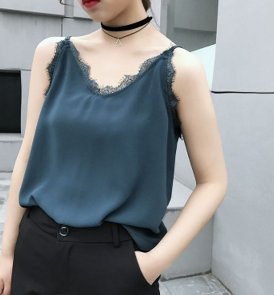 

женщины sexy v-образным вырезом жилет сращивания кружева короткие sling женщины топы танк плечевой ремень лета женщин жилет дна рубашки, White