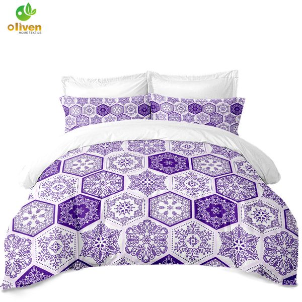 

purple bedding set flower geometric print bed cover duvet cover comforter quilt home decorative pillowcase bedclothes d25