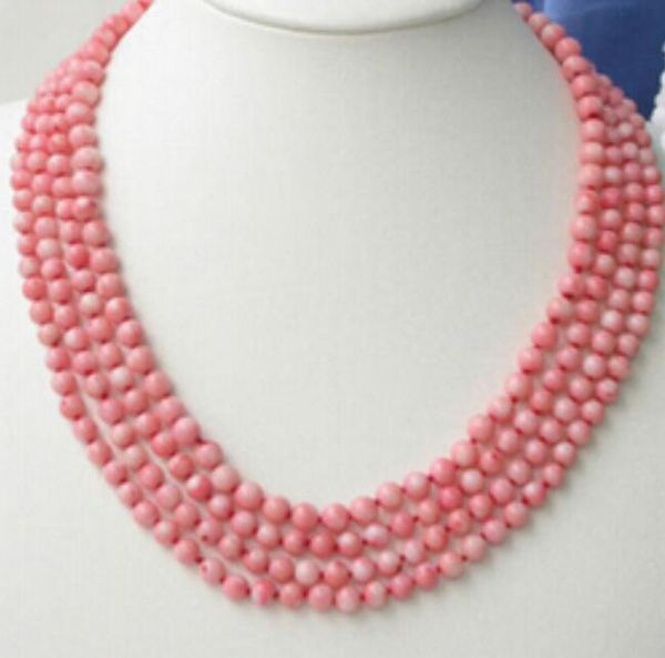 

wholesale genuine natural 4strands pink 6mm round coral necklace bridal jewelry crystal women, Silver