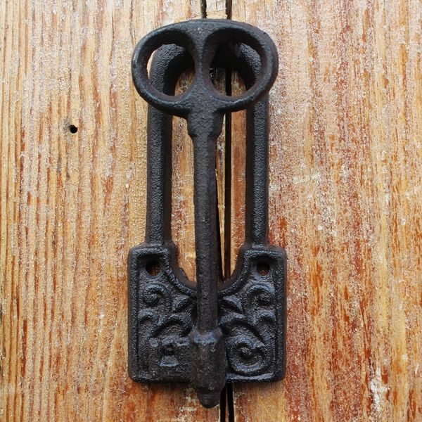 2 peças de porta de ferro fundido porta de porta deorknocker casa decorativo estilo antigo design chave marrom acabamento de porta porta porta decoração retro artesanato vintage ornamento