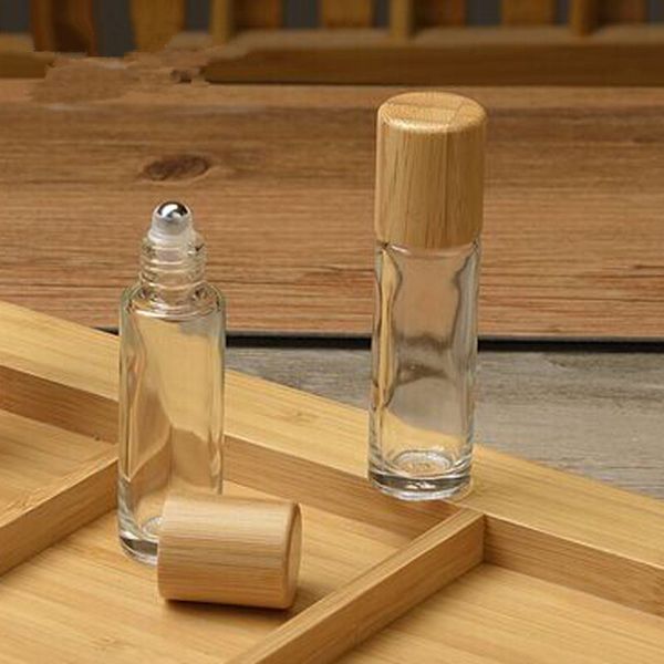 

bamboo lid cap roll on ball glass roll on bottle portable essential oil bottle with stainless steel roller ball 10ml f1065