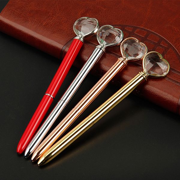 

heart shape crystal diamond ballpoint pen ball pen office supplies wedding gift ink black blue dhl, Blue;orange