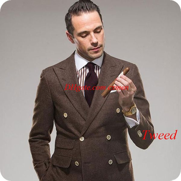 

brown tweed men suits for business costume homme harringbone slim fit groom tuxedos latest coat pant designs terno masculino groomsmen suits, Black;gray