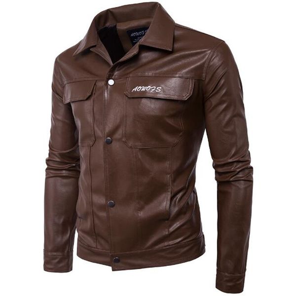 

autumn and winter men's leather jacket europe and america leisure motorcycle leather jacket plus velvet men coat slim windproof, Black