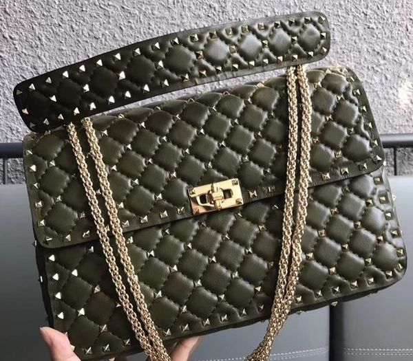 

sell chain bags 30cm imported head lambskin genuine leather thirteen colors with light gold rivets women shoulder bag