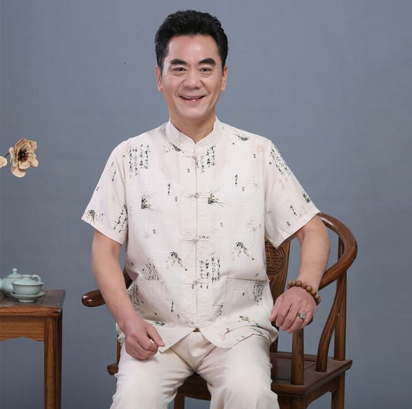 

jacket+pants)men casual shirt suits pants chinese tunic suits new arrival traditional mandarin plus size, White;black