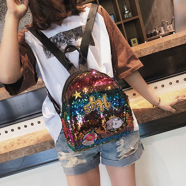 

cute cartoon women backpacks sequins bling rainbow color student schoolbag star mini women travel school backpack girls backpack