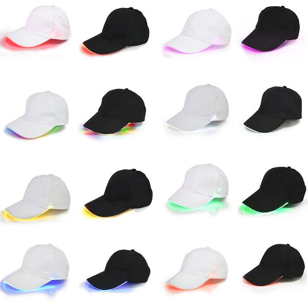 

32 colors led lighted up baseball cap glow club baseball hip-hop golf dance hat optical fiber luminous caps adjustable dda734, Black;white