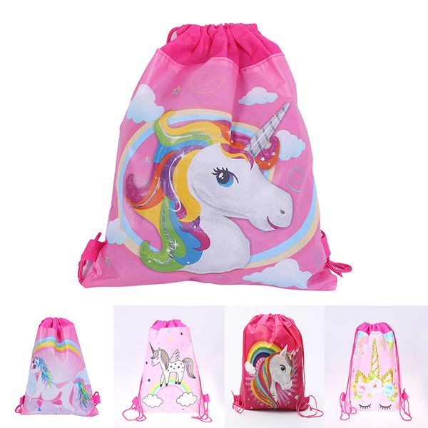 

unicorn drawstring backpack 5style girls princess kids theme party backpack candy bags 34*27cm school backpack tc180928wl 100pcs