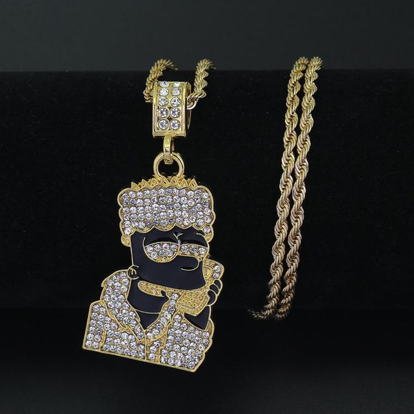 

Bling Hip Hop Jewelry Men Women Cartoon Pendant Necklace Jewelry 24inch Stainless Steel Rope gold chains for men necklace