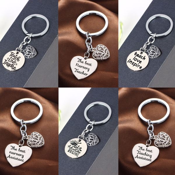 

appreciation nursery assistant teacher keychain jewelry hollow heart charms keyring thank you teachers key chains rings gifts, Silver