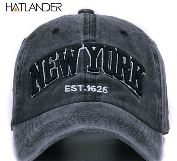 

[hatlander]sand washed 100% cotton baseball cap hat for women men vintage dad hat new york embroidery letter outdoor sports caps, Blue;gray