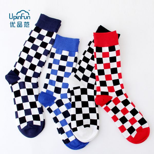

upinfun fashion men's socks checkered color trend cross-border sell socks japanese national style creative men's, Black