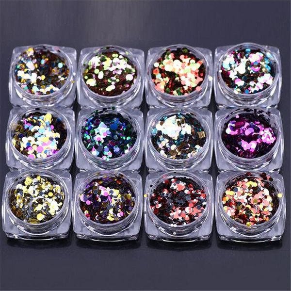 

5 colors 1g/ box nail art glitter round shapes confetti sequins acrylic tips uv gel b style nail art metal wheel, Silver;gold