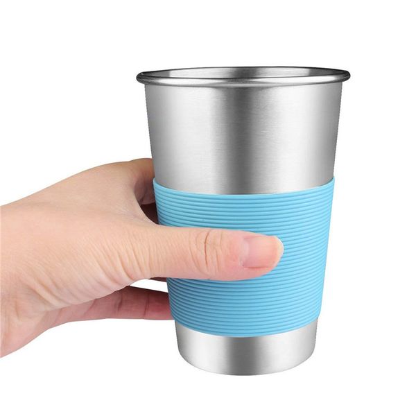 

stainless steel cup single-layer beer milk cups coffee mug with food grade silicone lids without straw 500ml