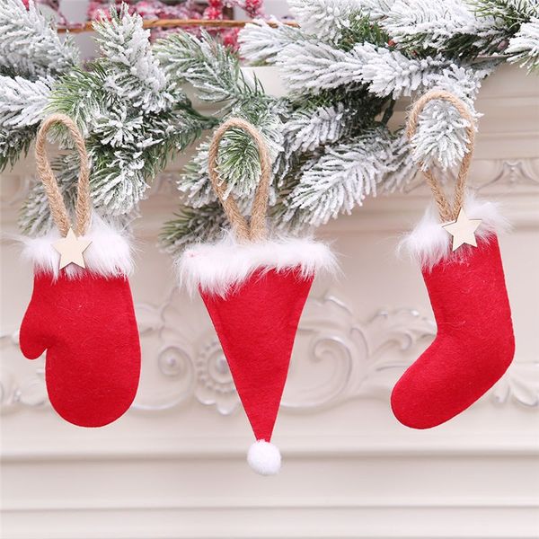 

1 piece christmas pendant cartoon sock/hat/glove shape xmas tree drop ornaments stocking gift bag for kids home school decors