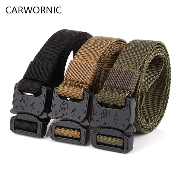 

carwornic combat safety knock off tactical belt men equipment heavy duty us army belt metal buckle nylon waistband, Black;brown