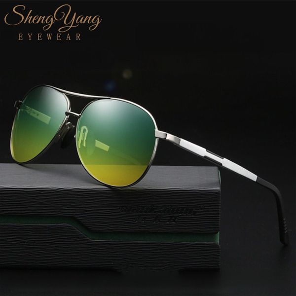 

shengyang multifunction yellow green driving sunglasses day night vision anti glare polarized sunglasses safety glasses men p669, White;black