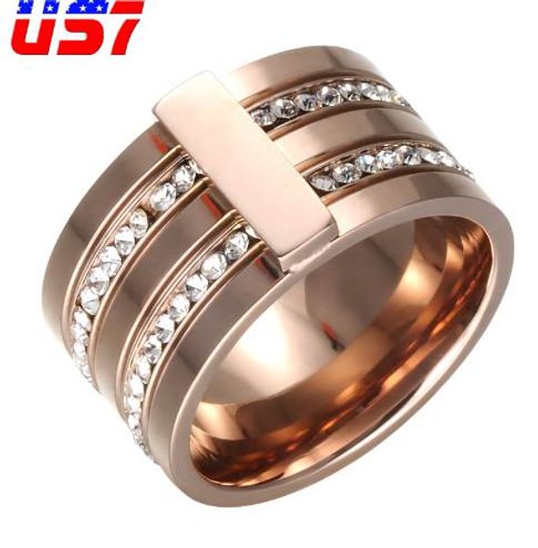 

us7 cool hip hop 12mm big 3 layers rings 316l stainless steel zircon female ring wedding engagement jewelry fashion, Silver