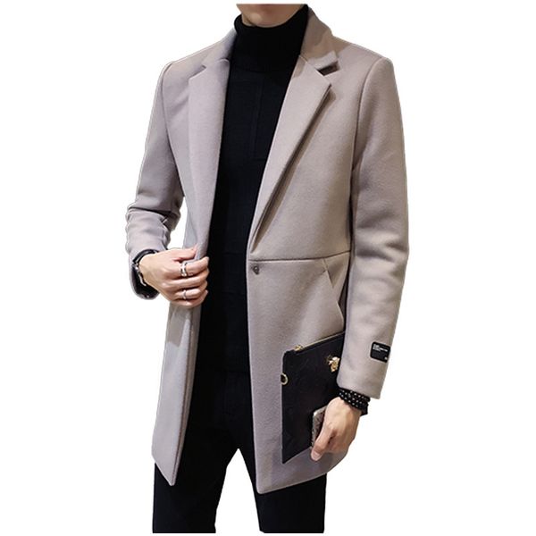 

2018 new autumn and winter windbreaker men's long korean version of the trend of self-cultivation woolen coat men's student wool, Black