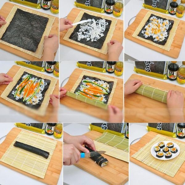 

diy practical sushi rolling roller bamboo material mat maker and rice paddle set