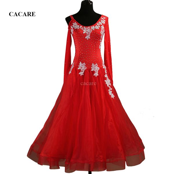 

2018 new customized rhinestones ballroom dance competition dresses standard dance dresses ballroom dress d0473 red long sleeve appliques, Black;red