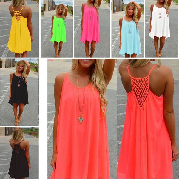 

s-5xl casual candy dresses women summer sleeveless evening party beach dress short chiffon mini dress boho home clothing fwx9-628, Blue;gray