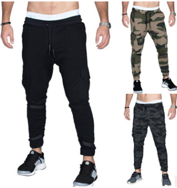 

Sports Pants Mens Casual Pocket Pencil Pants Breathable Elastic Waist Pants Male Solid Color Long Trousers Camouflage Clothing
