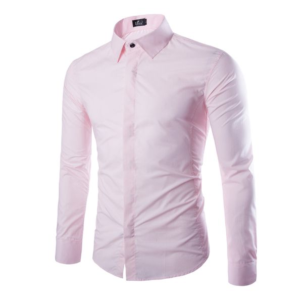 5 colori taglia asiatica XXXL Camicia da uomo slim fit manica lunga da uomo Bottone coperto tinta unita bianco rosa camicie da uomo 2018 CS11