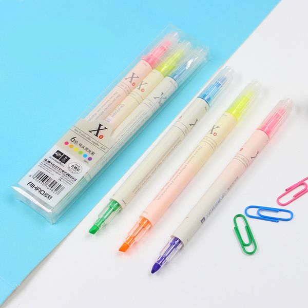 

10set 3pcs/set highlighter mildliner pens double headed markers fluorescent art drawing pen stationery school supplies, Black;red