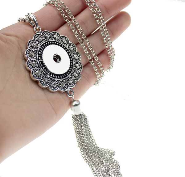 

vintage noosa ginger snap jewelry crystal flower snap button tassel statement necklace 18mm snap button jewelry for women, Silver