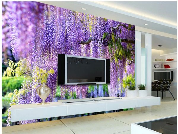 

красивые 3d романтические фиолетовые цветочные вайн тв фон стены обои для стен 3 д для гостиной